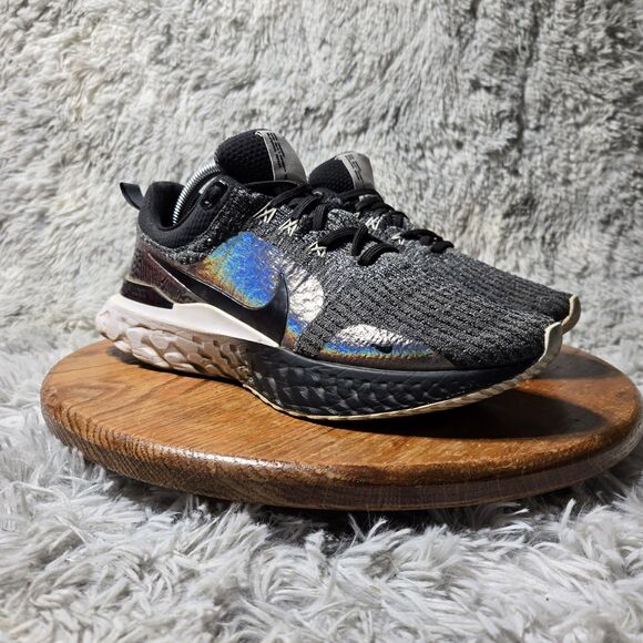 Nike React Infinity Run Flyknit 3 Womens 11 Premium Black Zebra Iridescent Shoes - Picture 1 of 11